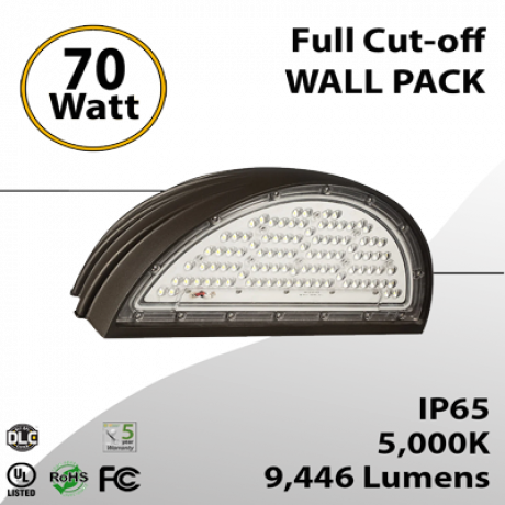 LED Full Cutoff Wall Pack - 70W, 5000K, 9446 LM