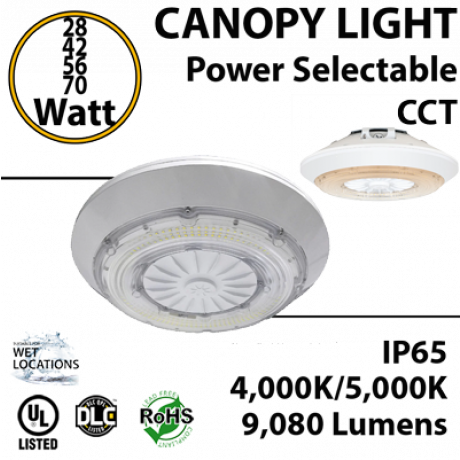 Round LED Canopy Light 4000K/5000K CCT Tunable 28W to 65W 