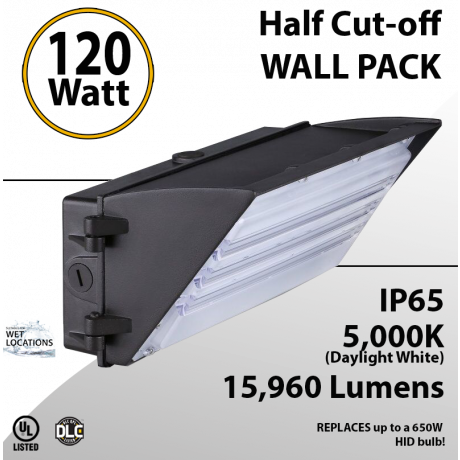 Semi Cutoff Wall Pack 15960 Lumens 120W 5000K IP65 UL DLC
