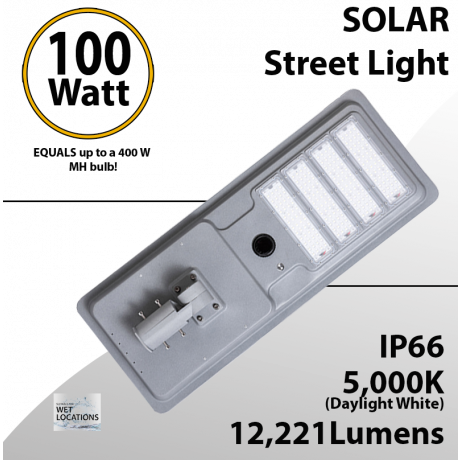 Solar Street Light 100W 12221Lm 12.6V 30AH Microwave Motion sensor included