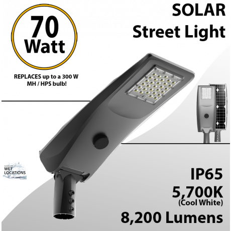 Solar Street Light 70W 8200Lm 12V 25AH Microwave Motion sensor included