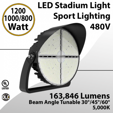 Field Lighting Stadium 480V 1200/1000/800W 163,846Lm 30/45/60° Tunable