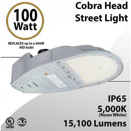 Cobra Head Street Light 100W 15100Lm 5000K UL IP65 DLC