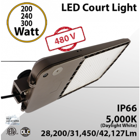 High Voltage 480V LED Court Light - 200/240/300W, 42127 Lm, 5000K