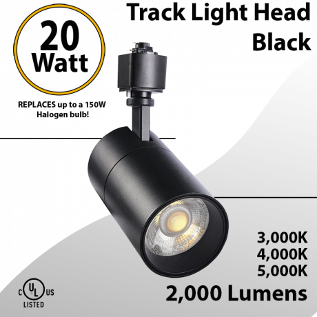 Track Lighting Head 20W 36Deg 2000LM CCT Selectable Black