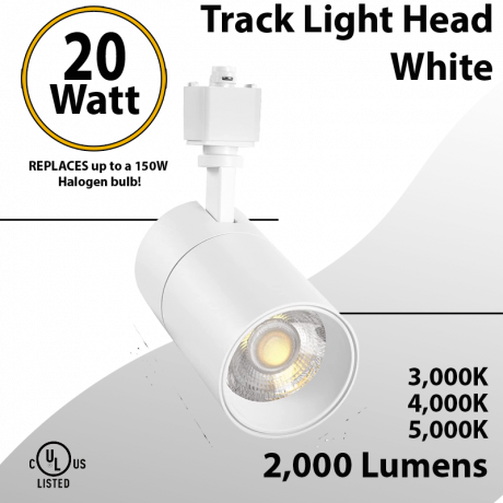 Track Lighting Head 20W 36Deg 2000LM CCT Selectable White