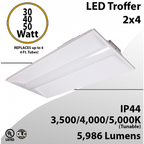 LED Troffer 2x4 Tunable 30/40/50W and 35/40/50K Watt and CCT