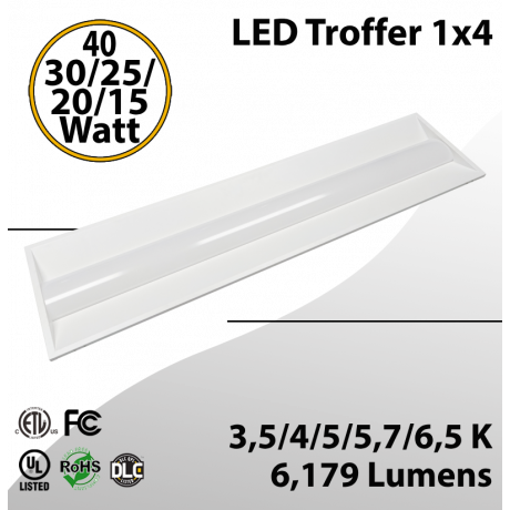 LED Troffer 1x4 40/30/25/20/15W 