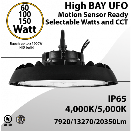 UFO Light LED High Bay 60/100/150W Motion Sensor Ready 7920/13270/20350Lm 4/5000K