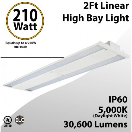 Industrial High Bay LED Light 210W, 30600 Lumens, 5000K 2ft.