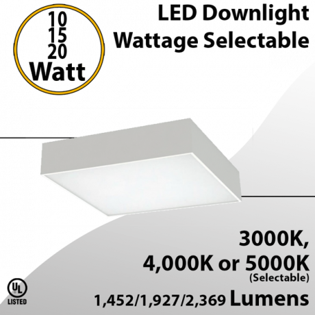 10-15-20W Selectable LED Square Down Light High Efficiency & Dimmable 