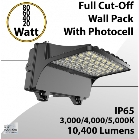 LED Wall Pack Light with Photocell, 100W/80W/60W
