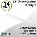 Under-Cabinet LED Light: 33" Cabinet Mountable, CCT 3/4000K, 14W 1060lm