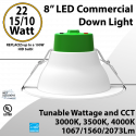 LED Downlight 8" 10W/15W/22W 1067/1560/2073Lm 30K/35K/40K 0-10V Dim