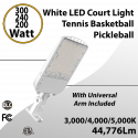 White LED Court Light 300/240/200W 3/4/5K W/ Universal Arm Included
