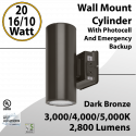 LED Wall Mount Cylinder Light 20/16/10W 3CCT 2800Lm Photocell Emergency
