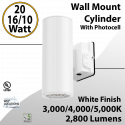 LED Wall Mount Cylinder Light 20/16/10W 3CCT 2800Lm Photocell White Finish