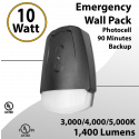 Emergency Wall Pack 10W - Photocell - 90M Backup Light 1400Lm 3/4/5K