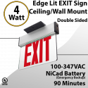 Exit Sign Edge-lit Battery Backup 2 Face Red, Damp Location
