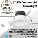 LED Commercial Downlight 6" 12/17/22W 2030Lm 100-277V 27/30/35/40/50K