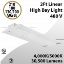 LED High Bay Light 480V 2Ft. 210W/180W/130W/100W 30500Lm 4K/5K UL DLC