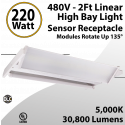 Linear High Bay 2ft 220W  Sensor Receptacle Modules Rotate Up 135° 480V
