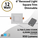 Recessed LED Light: 6 Inch 12W Square Trim 5 Dimmable Tunable CCT