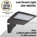 LED Street Light Fixture 150/100/80W 200-480VAC 21000Lm 3 CCT