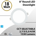 Round Downlight 8" 18W 1530Lm 5CCT Adjustable 
