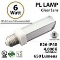 6W PL LED Bulb lamp, 650Lm, 4000K, E26, IP40, UL. (Rotatable 350 Degrees).  Direct Line (Remove Ballast)