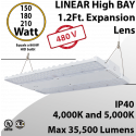 High Bay Led Light 1.2Ft. 150/180/210W 277-480VAC 35500Lm 4000-5000K