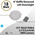 Recessed Downlight Round 8" Baffled 18W 1800Lm 100-277V 5CCT