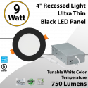 Recessed Lighting Ultra Thin Black Trim LED Panel 4" 9W Tunable CCT