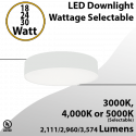 10" Round 18-24-30W Selectable LED Down Light 3CCT 3000/4000/5000K