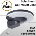 Solar Wall Pack, Wall Mount Smart Light Control 5W 560Lm Round