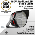 Stadium Lights Sports Lamp 480V 600W 84000Lm IP66 Beam Angle 60 or 15°