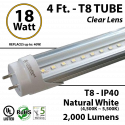 18W, 4Ft, LED T8 Tube, 2000Lm, 4500-5000K, Clear, IP40 UL
