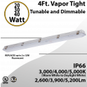 LED Vapor Tight Fixture 20/30/40W 5200Lm 3000 4000 5000K Dimmable 