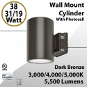 LED Wall Mount Cylinder Light 19/31/38W 3CCT 5500Lm Photocell