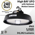 UFO Light LED High Bay 240W Optional Motion Sensor 34242Lm 5000K UL & DLC