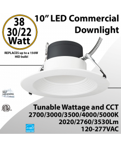 LED commercial down light 10inch 22/30/38W 3530lm 100-277V 27/30/35/40/50K Dimmable