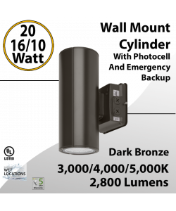 LED Wall Mount Cylinder Light 20/16/10W 3CCT 2800Lm Photocell Emergency
