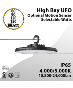 UFO High Bay LED Light 60-150W 24000Lm CCT 4/5000K Motion Sensor Ready