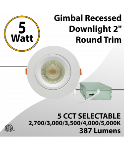 LED Gimbal Recessed Downlight 2" 5W Round Trim 27K to 50k Triac Dimmable