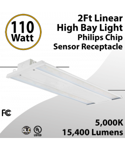 Linear High Bay 2Ft. Philips Chip 110W 15400Lm 50K Sensor Receptacle