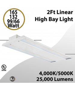 LED High Bay Light 2Ft. 165W/132W/99W/66W 25000 Lumens 4K/5K UL DLC