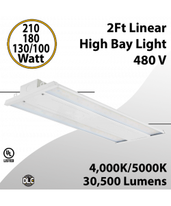 LED High Bay Light 480V 2Ft. 210W/180W/130W/100W 30500Lm 4K/5K UL DLC