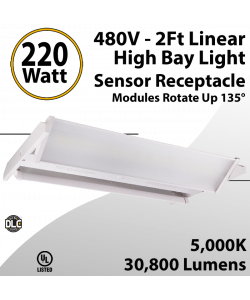 Linear High Bay 2ft 220W  Sensor Receptacle Modules Rotate Up 135° 480V