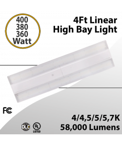 LED Linear High Bay 4Ft. Tunable 400/380/360W 58000Lm 4/4.5/5/5.7K