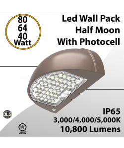 LED Wall Pack Light Half Moon 80W 64W 40W 10800Lm CCT 30K 40K 50K